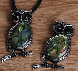Charming Silver Plated Natural Abalone Shell Owl Necklace